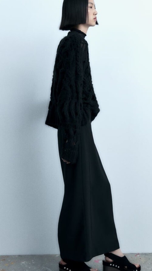 ZARA  ALPACA & WOOL BLEND OPENWORK KNIT BLACK SWEATER S NEW image 6
