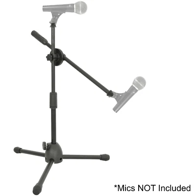 Microphone Boom Stand Short - Holds 2 Mics - Adjustable for Kick Bass Snare Drum