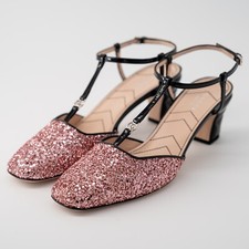 Gucci Women's Pink Slingback Glitter GG T-Strap Pump size 39 9 US