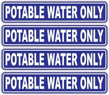 4-pack POTABLE WATER ONLY Vinyl Stickers | Decals Labels Blue & White 1.25x6.25