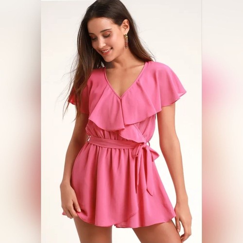 Lulus Lori Pink Surplice Romper Womens Size Small