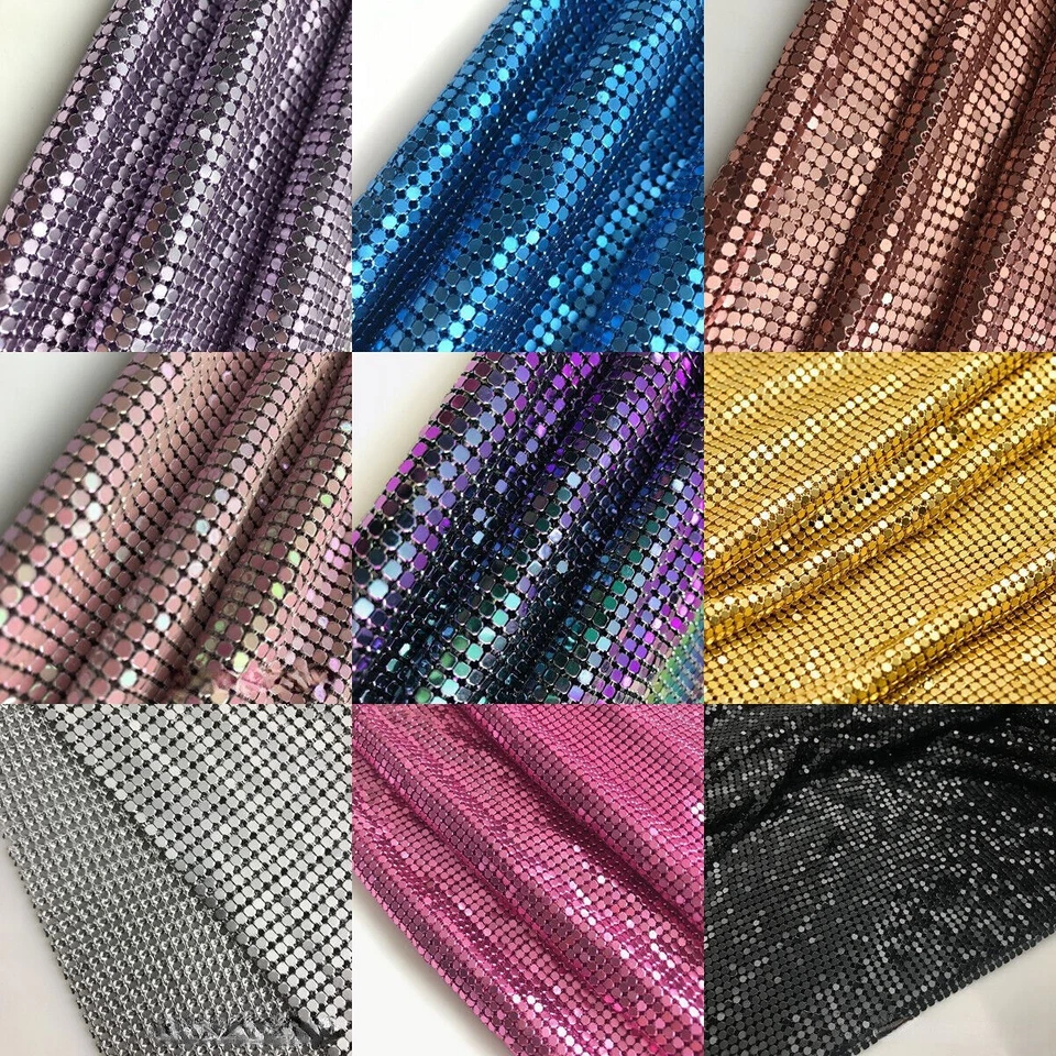 Shiny Metal Sequin Mesh Fabric Sheet Chainmail Aluminum Net for Clothing Craft - Image 4 of 4