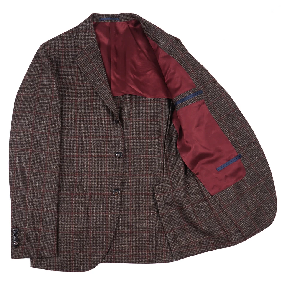 Barba Napoli Brown-Burgundy Check Wool-Silk Sport Coat 40R (Eu 50) NWT $1350 - Image 2 of 4