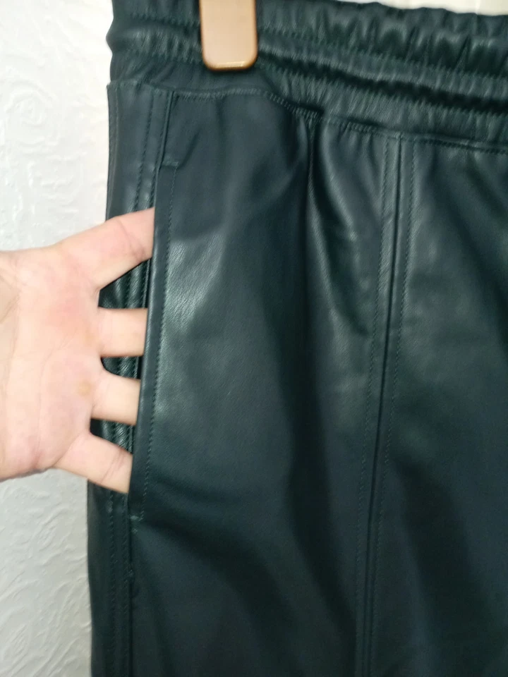 Next New With Tags Dark Green Wide Leg Drawstring Faux Leather Trs Sz 18 Regular - Image 4 of 4