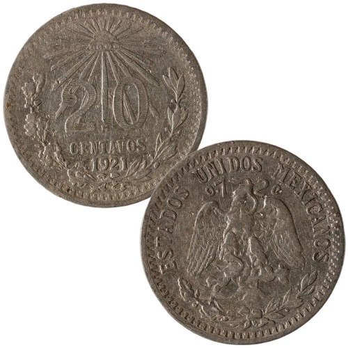 1921 Mexico 20 Centavos Silver — photo from the most recent tracked eBay sale