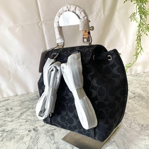 COACH CJ833 Signature denim backpack 21 new and unused Leather Black - Picture 2 of 12