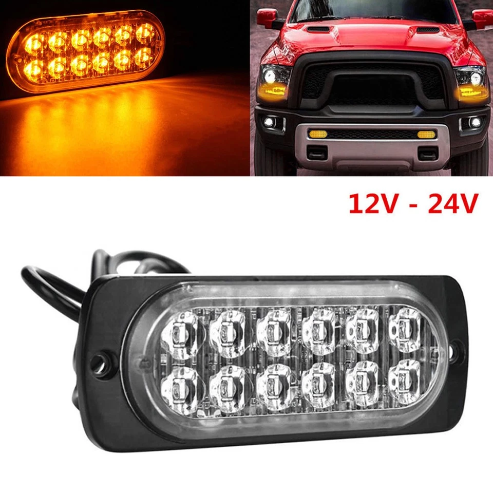 2PCS Yellow 12 LED Car Truck Emergency Warning Hazard Strobe Flash Light Bar - Image 2 of 4
