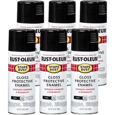 Rust Prevention Spray Paint Gloss Black 12 oz 6 Pack for Metal Protection