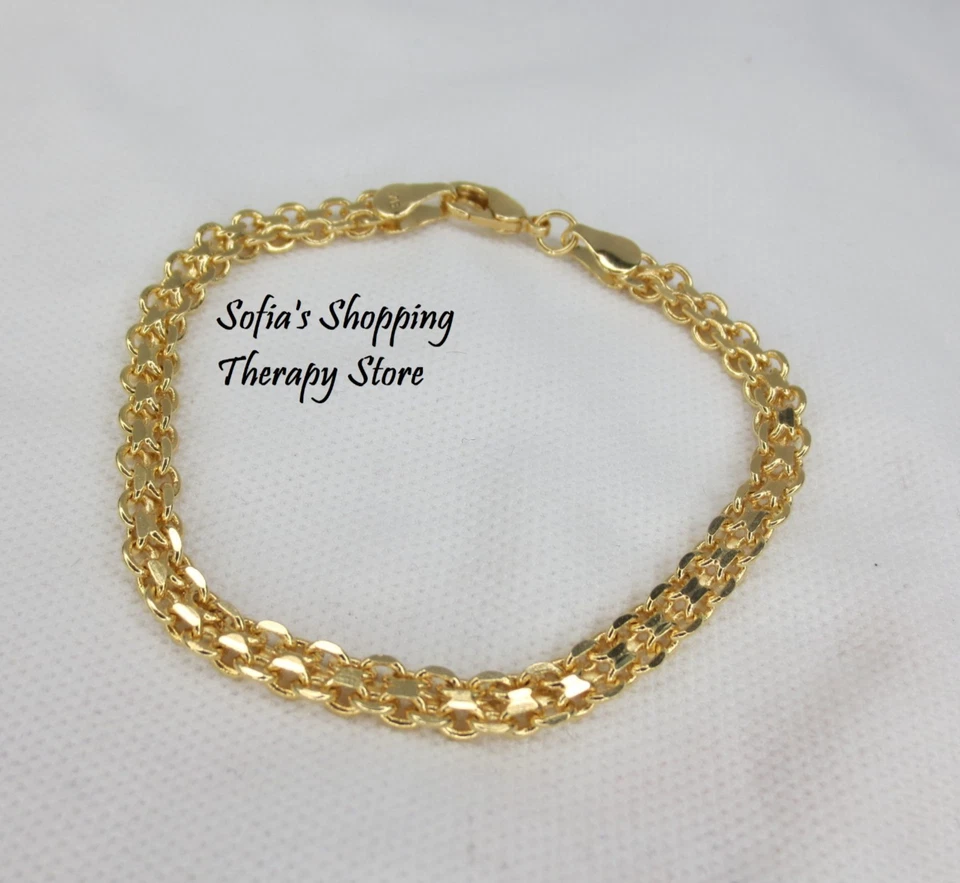 Brazalete Bismark relleno de oro amarillo de 18k 7" ancho de cadena 5 mm sin deslustre y níquel Foto 2 de 4