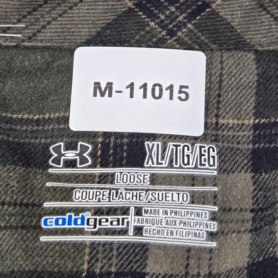 Under Armour Men Button Up Shirt XL Green Plaid Flannel Coldgear Long - Image 2 of 4