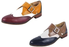 LIBERTYZENO Men Genuine Leather Wingtip Toe Oxford Style Single Monk Strap Shoes