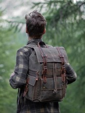 Retro Oil Wax Canvas Backpack Large Capacity Outdoor Leisure Knapsack Travel Bag