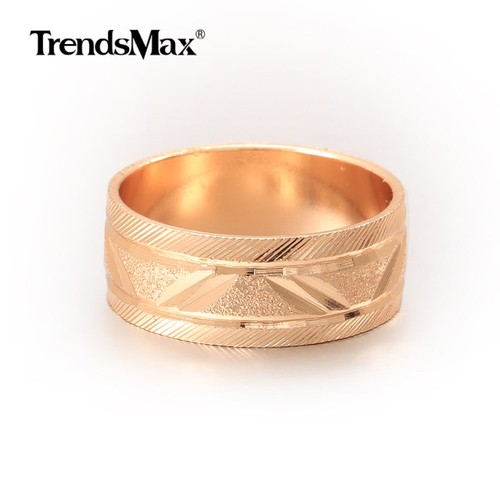 8mm 585 Rose Gold Filled Carved Leaf Ring for Girls Wedding Party US Size 7/8/9 - Foto 6 di 9