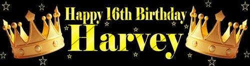 PERSONALISED BANNERS NAME AGE PHOTO BIRTHDAY PARTY Crown Yellow 12th 13th 7th S2 - Picture 2 of 4