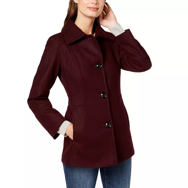 London Fog Coat Single-Breasted Peacoat - Merlot - Size USA XXS  -  RRP £195