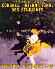 POSTER BORDEAUX 1907 STUDENTS WINE FESTIVAL CAPPIELLO VINTAGE REPRO FREE S/H