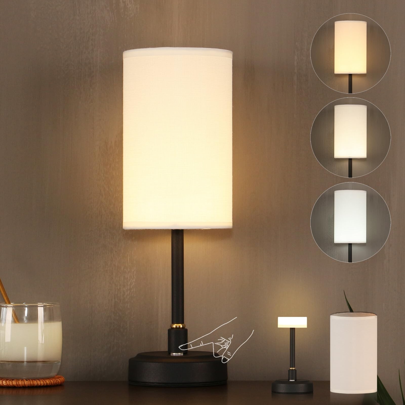 Portable Cordless Touch LED Table Lamp with Rechargeable Battery 3 Color Modes