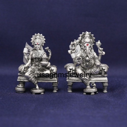 Laxmi Ganesh Idol in reinem 925 Silber Ganesh Lakshmi Murti Silber Skulptur