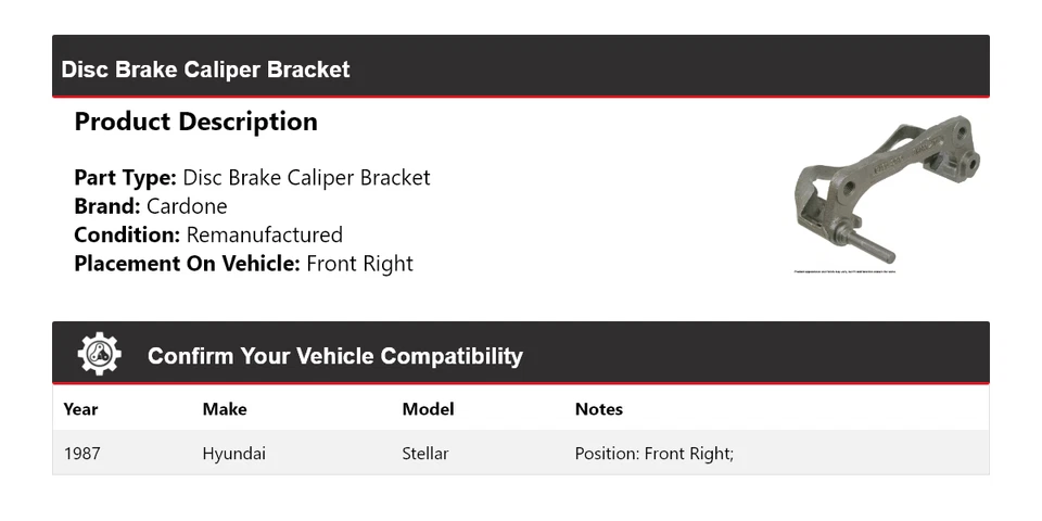 Soporte de pinza de freno de disco delantero derecho cardone para Hyundai Stellar 1987 Foto 2 de 4