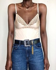 VTG 1980s Sears Union USA Made Nylon Lace Lingerie Beige Bodysuit Size XS/S