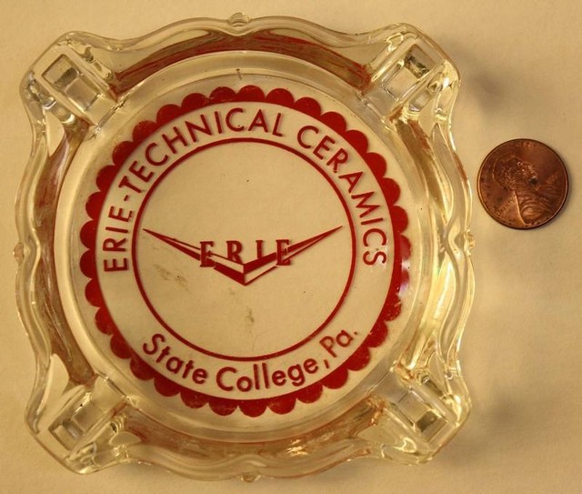 1950s Era State College,Pennsylvania ErieTechnical Ceramics Co.ashtray
