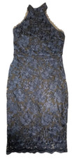 Lulus Lace Halter Bodycon Midi Dress Navy Over Black Size Small