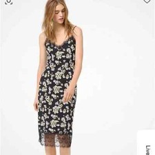 NEW NWT $175 MICHAEL KORS black / ivy floral slip dress - knee length - sz XS