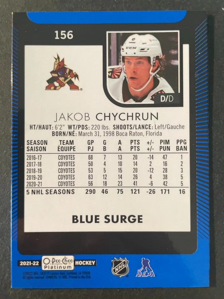 Jakob CHYCHRUN 2021-22 O-Pee-Chee Platinum Blue Surge Parallel #156 - Image 2 of 2