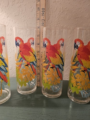 Vintage Set Of (4) Tropical Parrot Fruit Juice/Cocktail Service-Never... - Picture 7 of 9