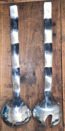 VTG Brutalist Aluminum Salad Serving Set 2PC Spoon Fork 12 3/8”L India - Picture 4 of 6
