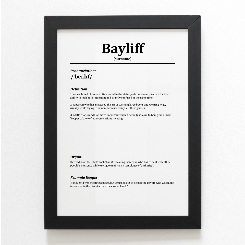 A4 PRINT Bayliff Funny Humorous Family Surname Definition