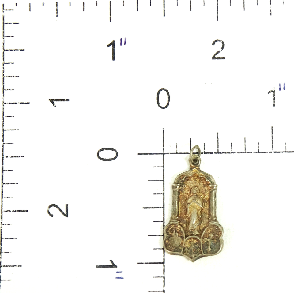 Virgin Mary Antique Puffed Silver Medal Pendant Sacred Heart Anchor