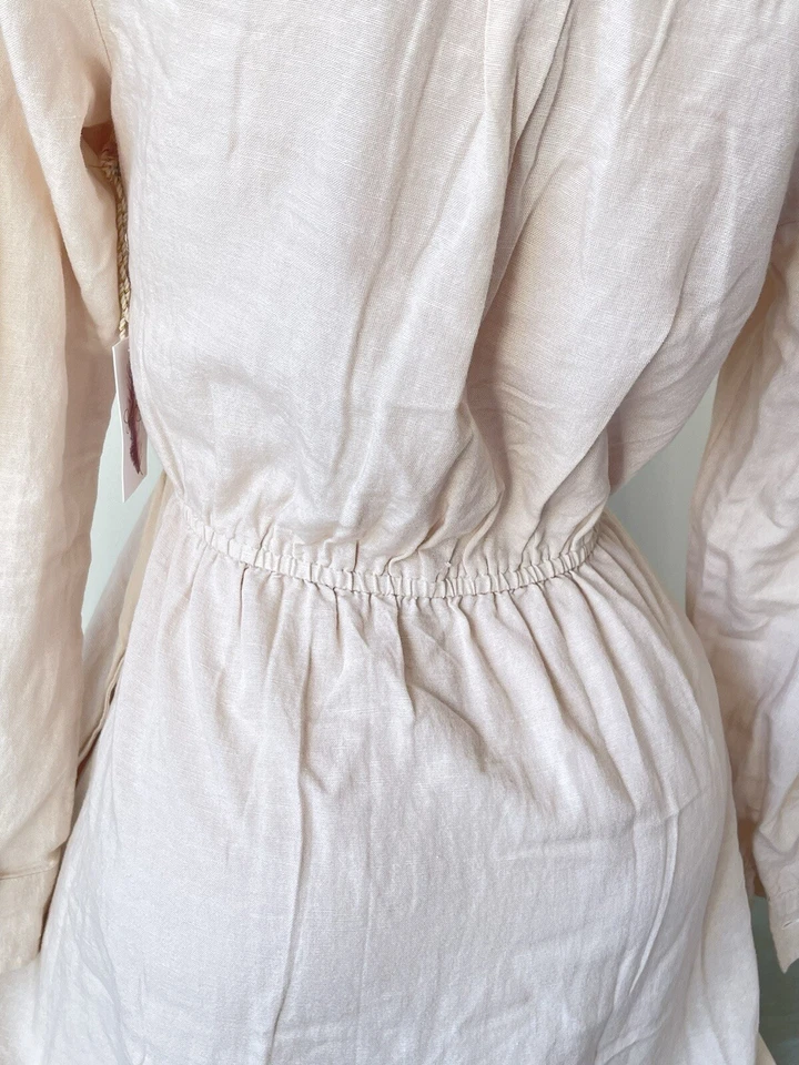 Vestido Camisa Jessica Simpson Lino M Mujer Mediano Crudo Preppy Academia Clásico Foto 3 de 4