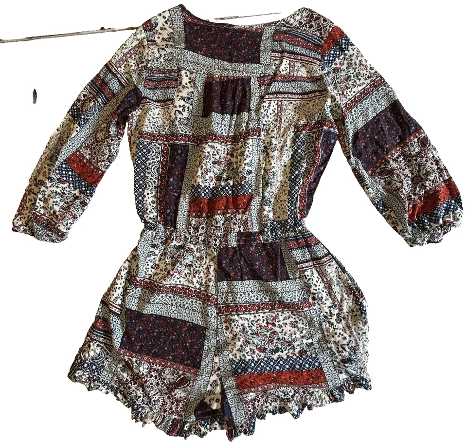 Mameluco Boho Mossimo Supply Co Rojo Blanco Azul Patchwork Floral Rayas Talla S Foto 2 de 4