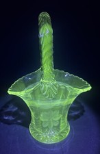 Duncan Miller 7  Etched Bridal Basket Manganese Glass Daisy Floral VTG Elegant