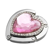 Heart Shape Folding Handbag Hanger Rhinestone Decor Table Hook Pink