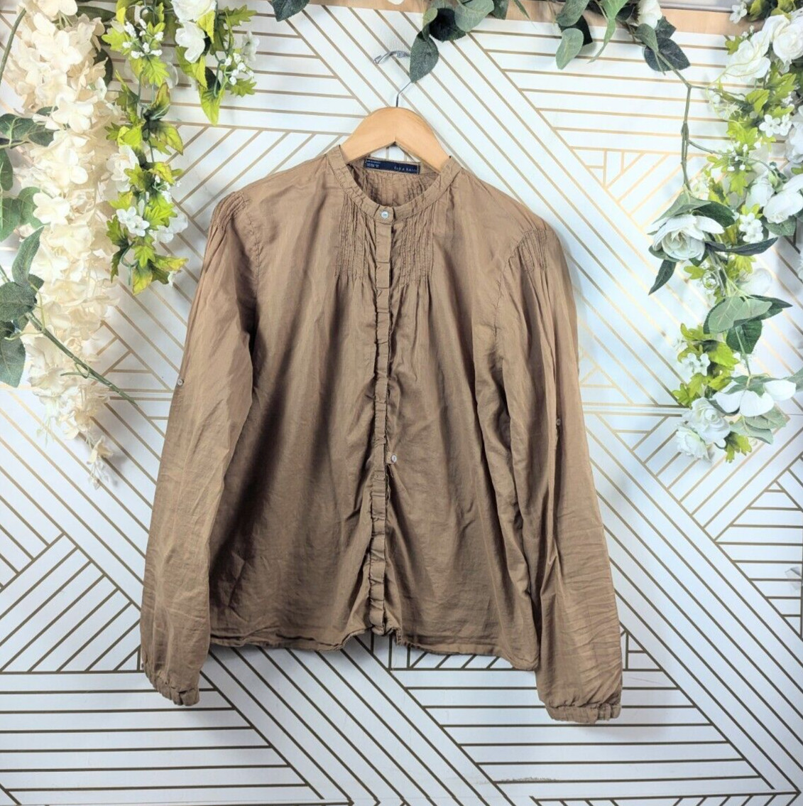 ZARA BASIC Women's Brown Rustic Button Up Long Sl… - image 1