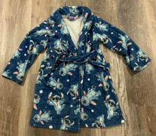 Disney Lilo  Stitch Blue Kids Tie Waist Plush Robe Size S 6/6X 