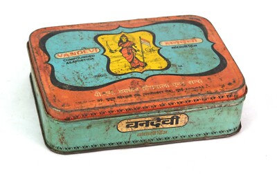 Indian Vandevi Hing Ad. Tin Box For Storage Utility   Collectible Tin Box i2-378