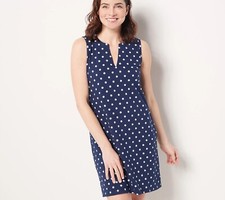 NWT LANDS' END REGULAR JERSEY SLEEVELESS SWIM COVER UP DRESS, NAVY DOT, MED