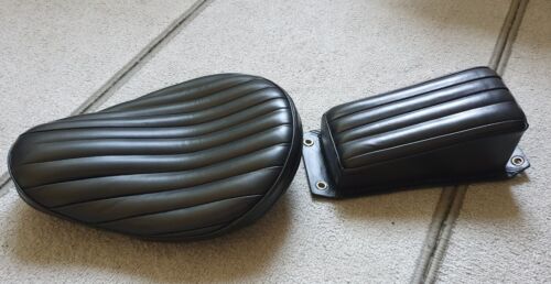TUCK AND ROLL BATES STYLE SEAT FOR MOTORCYCLES CHOPPER BOBBER REAL LEATHER BLACK - Picture 5 of 7