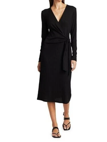 Vestido RAG & BONE Negro Acanalado Tejido Elástico Cuello en V Cintura Corbata Midi LBD S = 4/6 🖤 Foto 2 de 4