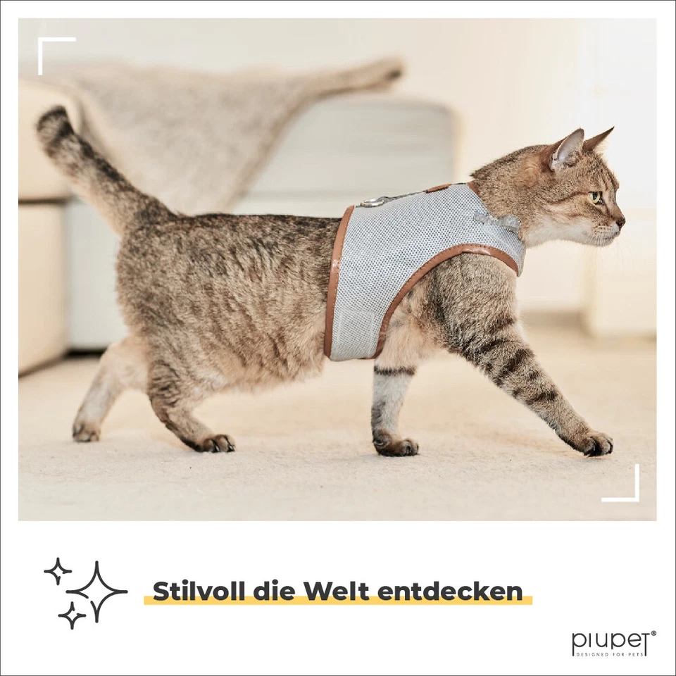 PiuPet® Katzengeschirr mit Leine, 1,20m Katzenleine, Sichere & Robuste Katzengar - Bild 3 von 4