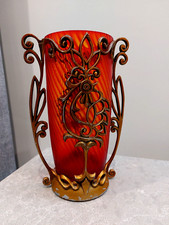 Vintage UdSSR Art Deco Stil Schreibtisch Hahn Vase Gusseisen Sockel und Glas ...