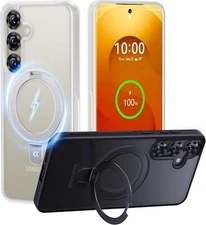 CASEKOO White S25 Plus Case, Mag Ring Stand, 16FT Drop, MagSafe,Translucent