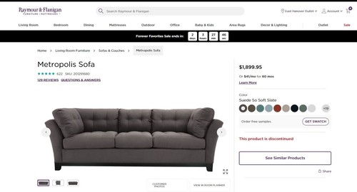 3-Piece Couch & Ottoman, 2 Matching Pillows, Raymour & Flanigan / Cindy Crawford - Picture 3 of 4