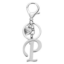 Initial Letter P Keychain Stainless Steel Heart Alphabet Key Ring Silver
