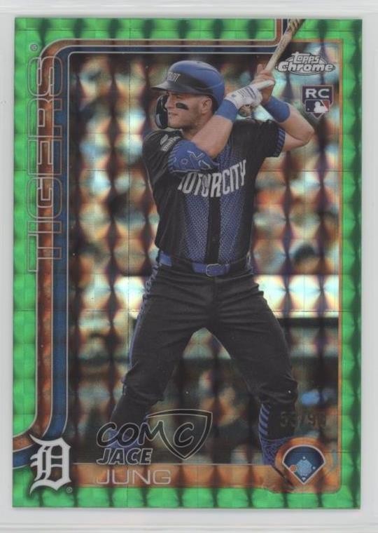 2025 Topps Chrome Green Geometric Refractor 53/99 Jace Jung #225 Rookie RC 6m7