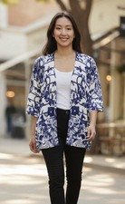 Ladies RED Brand Lightweight Knit Open Front Topper BLUE WHITE Art Nouveau XL