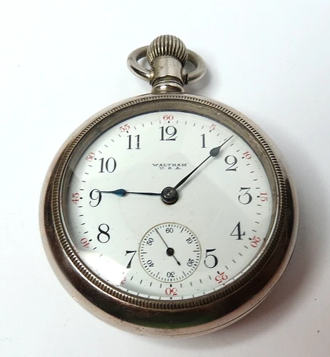 ANTIQUE 1917 WALTHAM PS BARTLETT POCKET WATCH 17'J STEM SET S'18 SILVERODE CASE